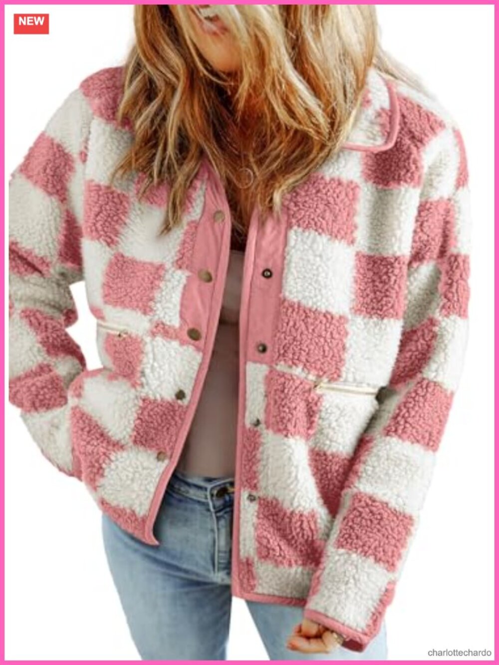 Sherpa Plaid Button Down Winter Coat with Pockets